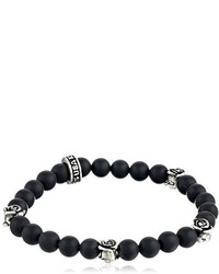 King Baby Studio King Baby Black Onyx Beads With Sterling Silver Roses Bracelet
