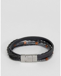 Seven London Leather Beaded Bracelet In Black