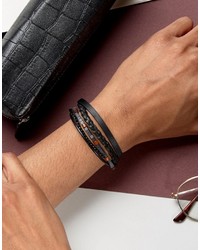 Seven London Leather Beaded Bracelet In Black