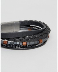 Seven London Leather Beaded Bracelet In Black