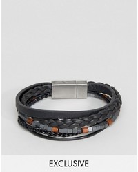 Seven London Leather Beaded Bracelet In Black