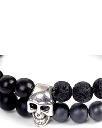 Nialaya Skull Beaded Silver And Onyx Bracelet