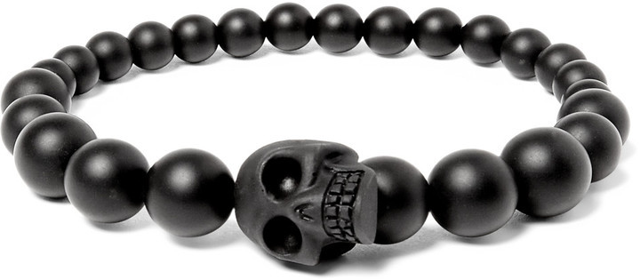 The Beaded Black on Black Skull Bracelet Set S/M