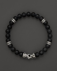 Scott Kay Matte Onyx Beaded Bracelet With Sterling Silver Distressed Stations And Riveted Clasp