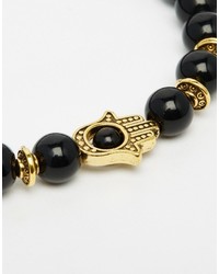 Reclaimed Vintage Stone Beaded Bracelet In Black
