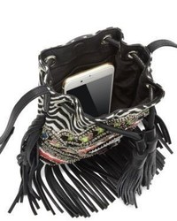 Rebecca Minkoff Wonder Beaded Phone Leather Canvas Crossbody Bag