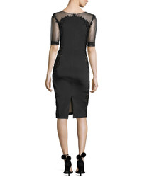 Marchesa Notte Beaded Stretch Faille Cocktail Dress