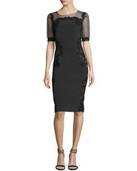 Marchesa Notte Beaded Stretch Faille Cocktail Dress