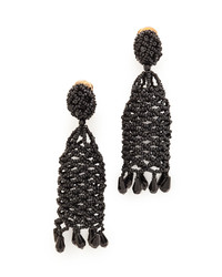 Oscar de la Renta Crochet Beaded Clip On Earrings