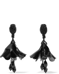 Oscar de la Renta Mini Impatiens Beaded Clip Earrings Black