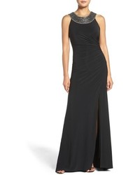 Vince Camuto Beaded Neck Ruched Gown
