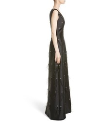 St. John Evening Collection Hand Beaded Mikado Gown