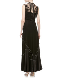 Catherine Deane Paris Lace Tiered Beaded Gown Black