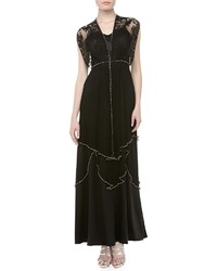 Catherine Deane Paris Lace Tiered Beaded Gown Black