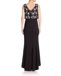 Laundry by Shelli Segal Platinum Beaded Sleeveless Gown