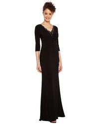 Adrianna Papell Shirred Jersey Gown With Beaded Neck Dress