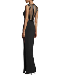 Mignon Sleeveless Beaded Bodice Column Gown Black