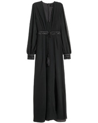 H&M Beaded Chiffon Dress Black Ladies