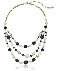 1928 Jewelry Gold Tone Black And White Crystal Beaded 3 Strand Adjustable Necklace 16 3 Extender
