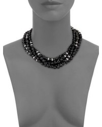 Kenneth Jay Lane 6 Row Jet Beaded Crystal Necklace