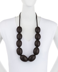 Natori Acacia Wooden Bead Necklace Black