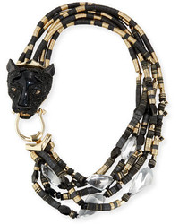 Alexis Bittar Beaded Multi Strand Panther Necklace Black