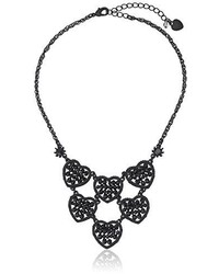 Betsey Johnson Pitch Black Woven Faceted Bead Heart Necklace