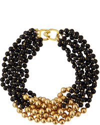 Kenneth Jay Lane Black Golden Beaded Multi Strand Necklace