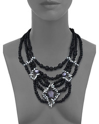 Alexis Bittar Miss Havisham Liquid Black Onyx Lava Rock Pyrite Crystal Multi Strand Bib Necklace