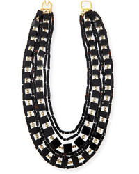 Kenneth Jay Lane Multi Strand Beaded Cube Necklace Black