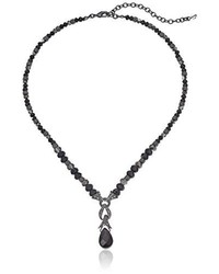 Napier Hematite Tone And Black Beaded Y Shaped Necklace