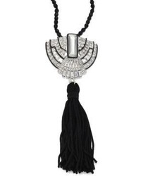 Kenneth Jay Lane Beaded Crystal Pendant Tassel Necklace