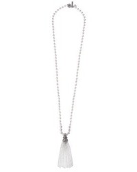 Oscar de la Renta Pav Beaded Tassel Glass Pearl Necklace