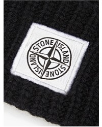 Stone Island Black Ribbed Beanie Hat