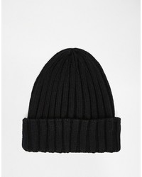 Asos Brand Pointed Ribbed Beanie In Black