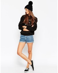 Asos Collection Short Turn Up Beanie With Pom