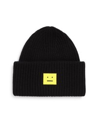 Acne Studios Face Patch Wool Beanie In Blackyellow At Nordstrom