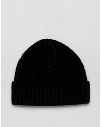 Asos Lambswool Blend Cable Fisherman Beanie In Black