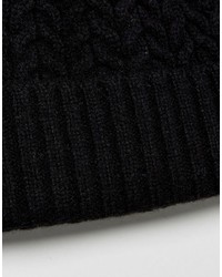 Asos Lambswool Blend Cable Fisherman Beanie In Black