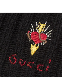 Gucci Logo Embroidered Ribbed Wool Beanie