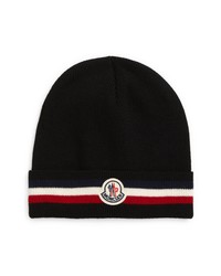 Moncler Logo Tricolor Stripe Wool Beanie In Black At Nordstrom