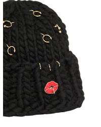 Maria Francesca Pepe Wool Knit Beanie With Piercings