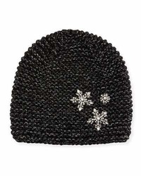 Jennifer Behr Metallic Snowflake Beanie Hat Black Sparkle