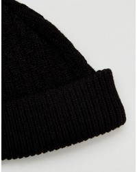 Asos Mini Fisherman Beanie In Black Cable Knit