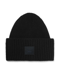 Acne Studios Pansy Face Appliqud Ribbed Wool Beanie
