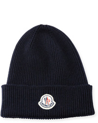Moncler Ribbed Wool Logo Beanie Hat