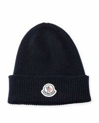 Moncler Ribbed Wool Logo Beanie Hat