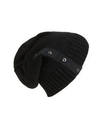 Tarnish Snap Detail Slouchy Knit Beanie Black One Size