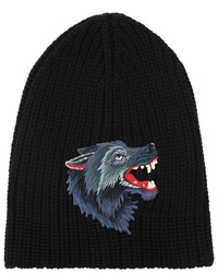 Gucci Wolf Patch Wool Knit Beanie