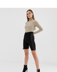 Missguided Legging Shorts With Lace Up Detail In Black